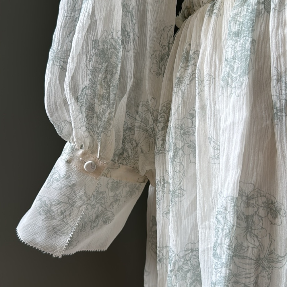 Rebecca Taylor smocked waist silk toile midi dress long sleeved EUC size 8 - Picture 9 of 16